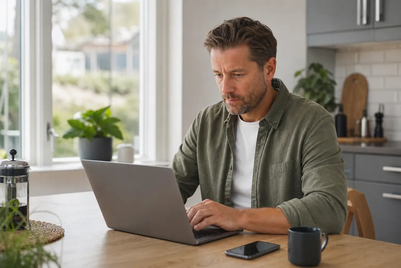 Nordisk miljö med en person som fyller i en digital försäkringsansökan