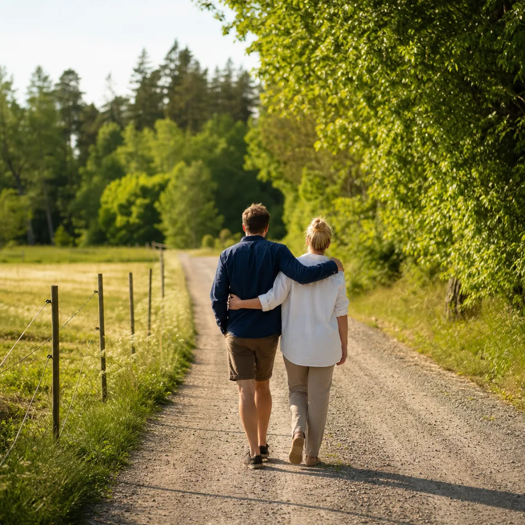 Nordisk familj som går igenom livförsäkringshandlingar i ett ljust kök