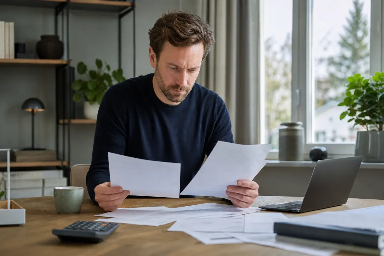 Nordisk familj som läser information om skatt och försäkring