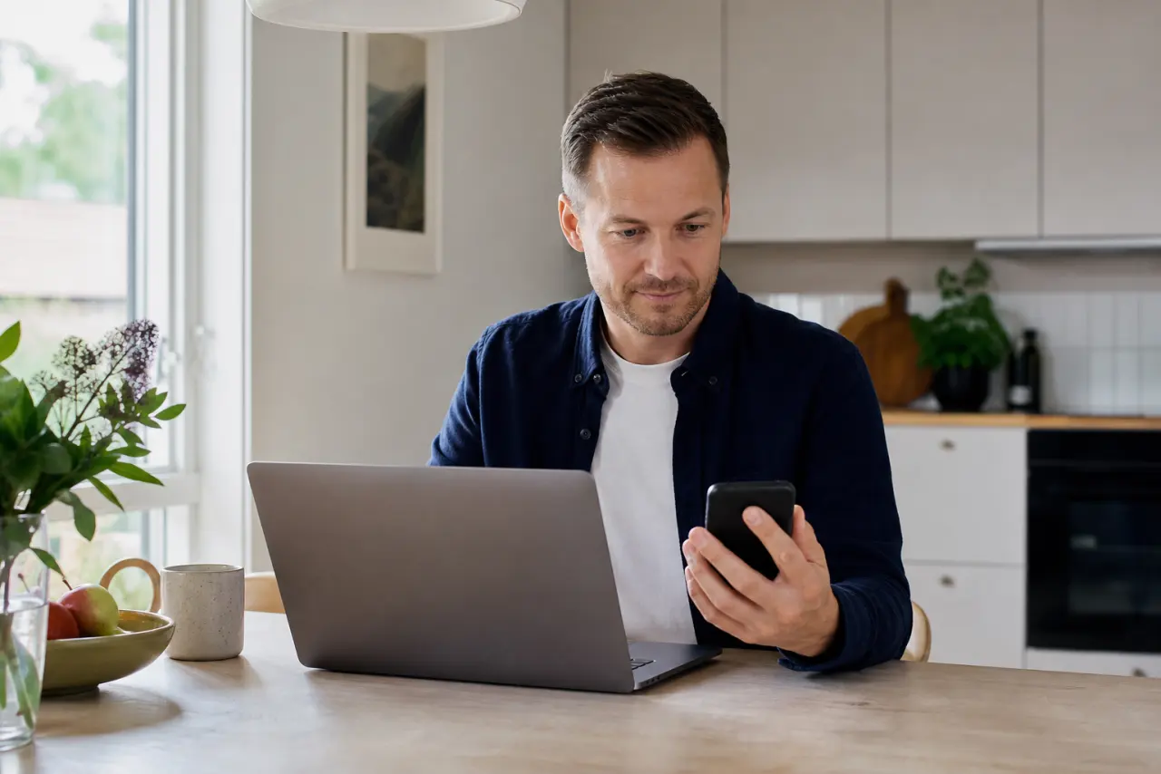 Vuxna personer som tittar på en försäkringsansökan på en laptop